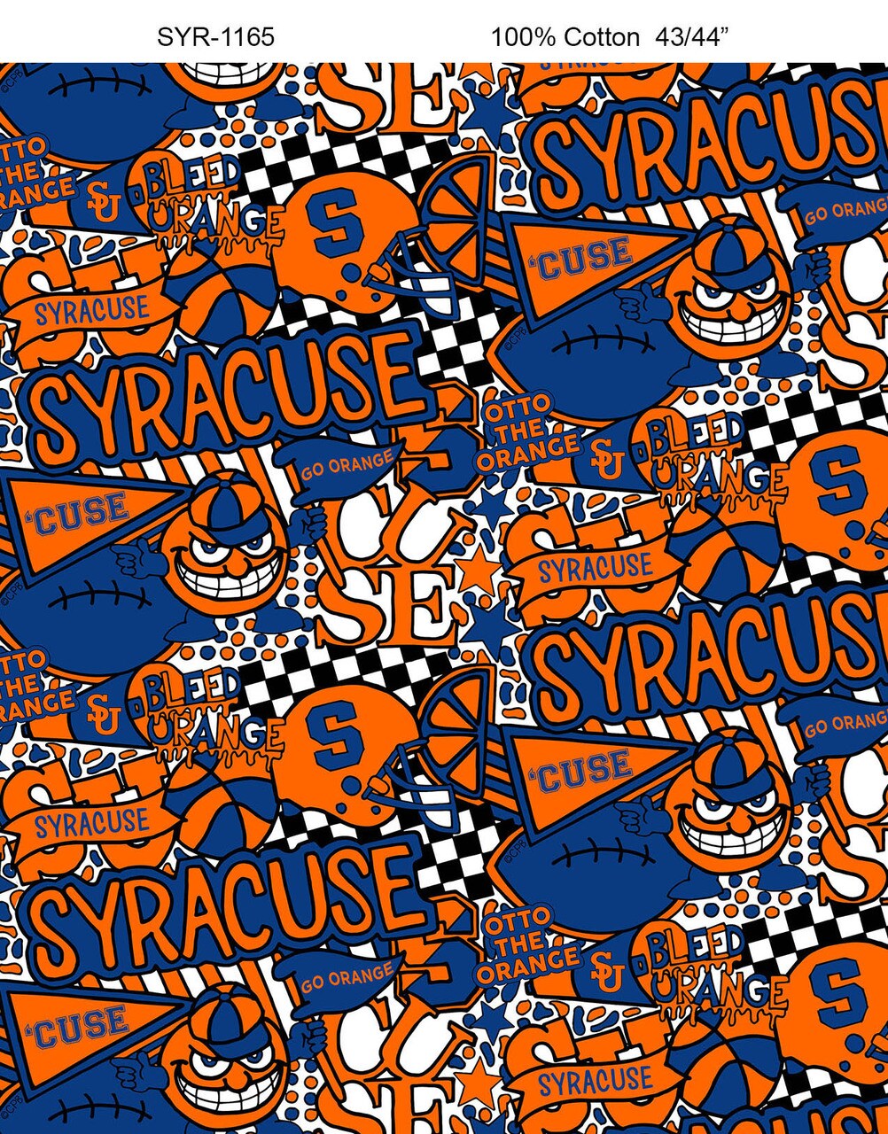 Sykel Enterprises-Syracuse University Cotton Fabric-Syracuse Orange Pop Art Cotton Quilting Fabric