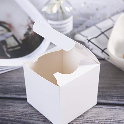 ONE MORE 3&#x22; Mini Single Favor White Cupcake Boxes with Heart Shape Window without Handle,Small Cupcake Box Carrier Individual Containers 3X3X3inch,Pack of 25