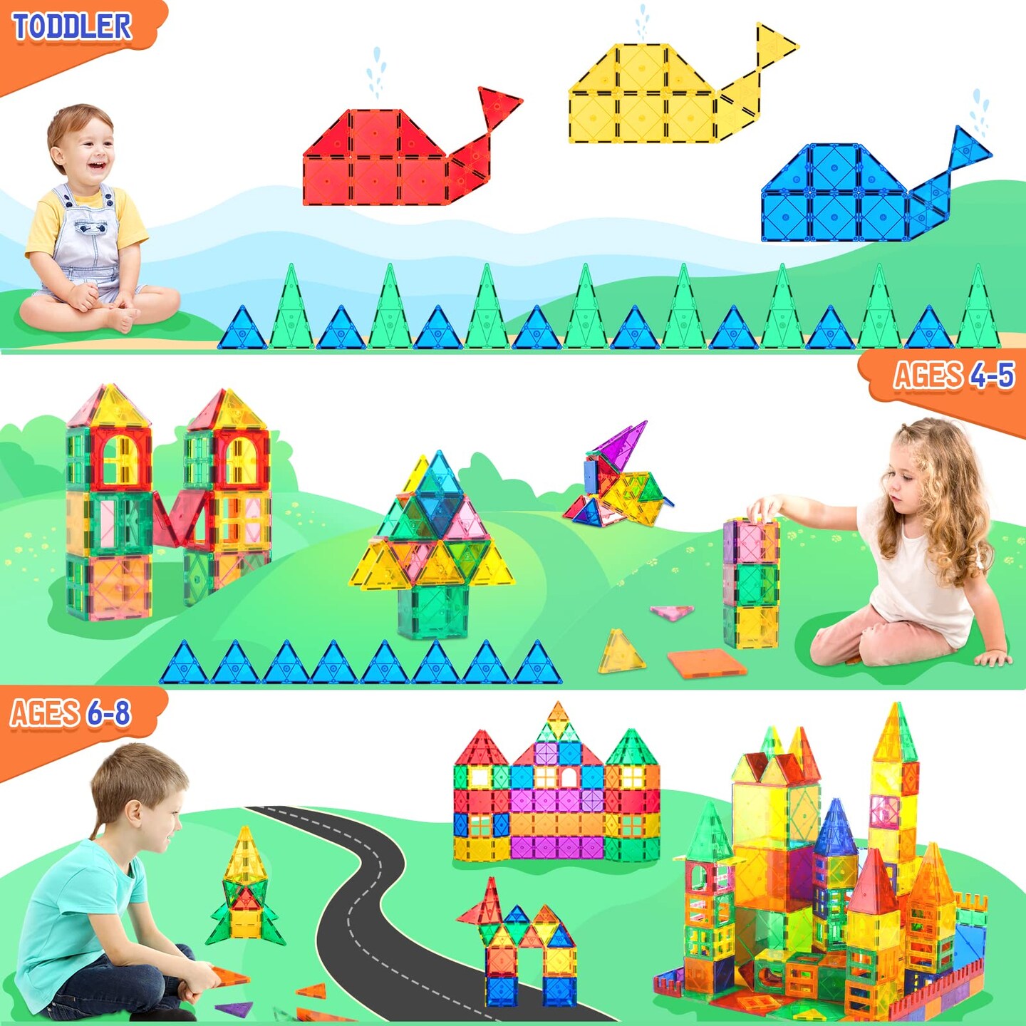 Magnetic Building Blocks Set for Kids Age 3-8 - Encourage Creativity & Develop Fine Motor Skills with Sensory Magnet Tiles Toys