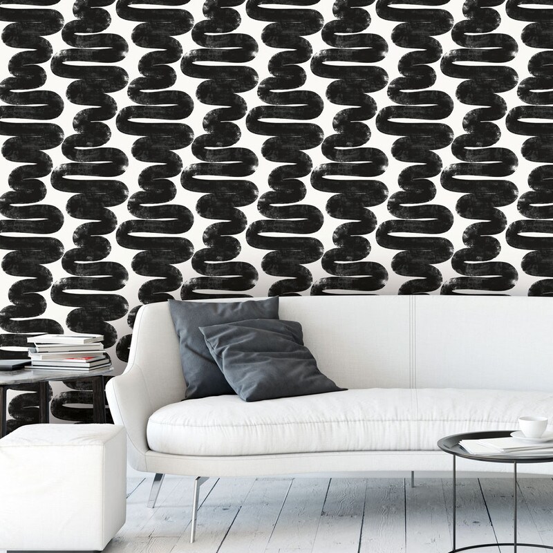 Tempaper Wiggle Room by Bobby Berk Peel and Stick Wallpaper White/Black