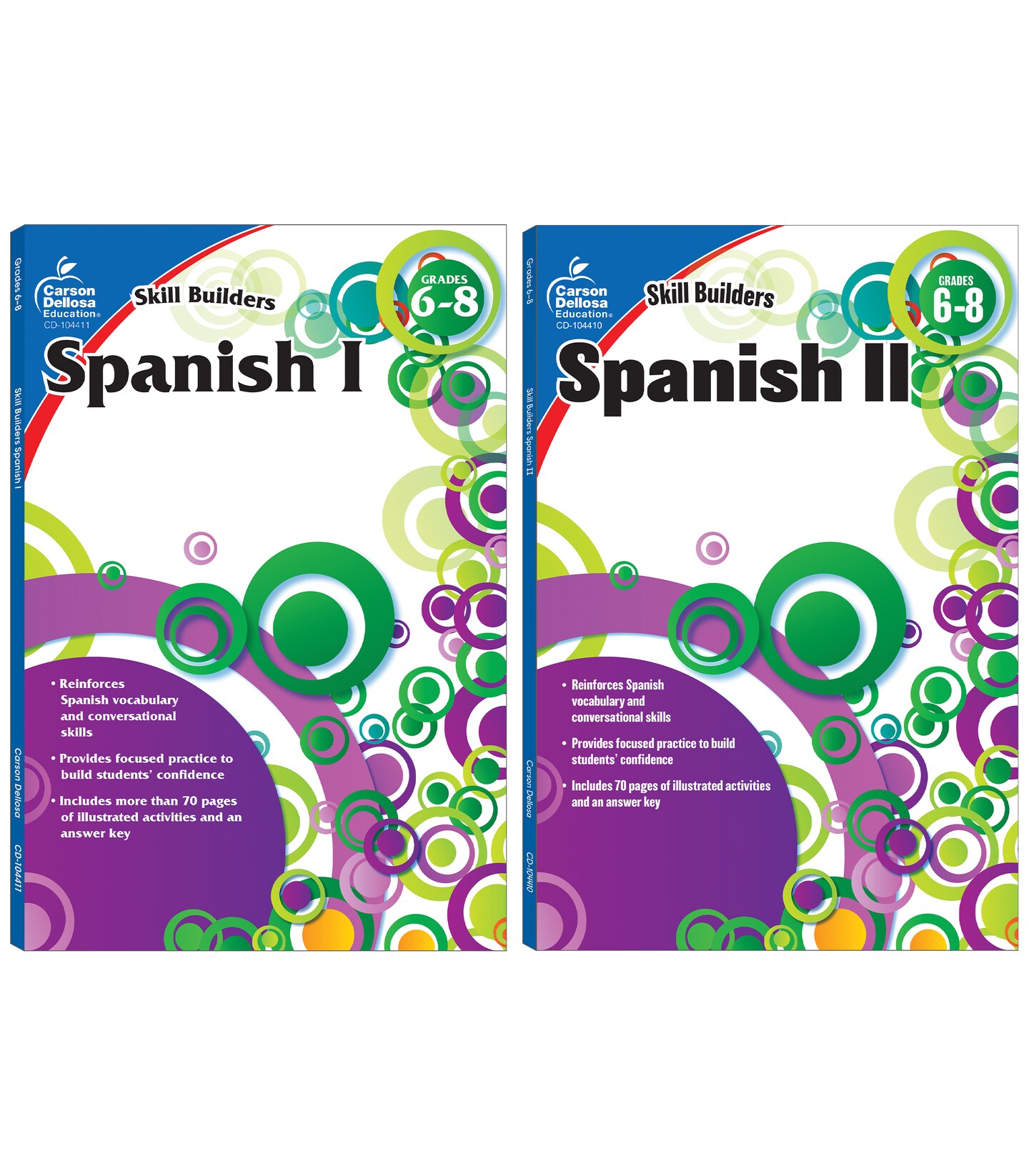 Carson Dellosa Skill Builders Grades 6-8 Spanish Workbook Set, Spanish Vocabulary Builder for Kids Ages 11-14, 6th&#x2013; 8th Grade Spanish Books, Learn Spanish Parts of Speech, Common Phrases, and More