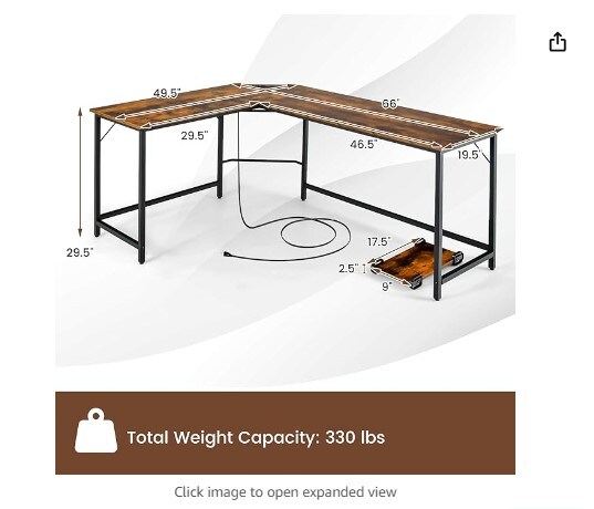 66 Inch Wooden Top Space-Saving Corner Desk w/Metal Frame, Large Computer Gaming PC Desk, Writing Table Study Desk for Bedroom, Study, Office (Rustic Brown)