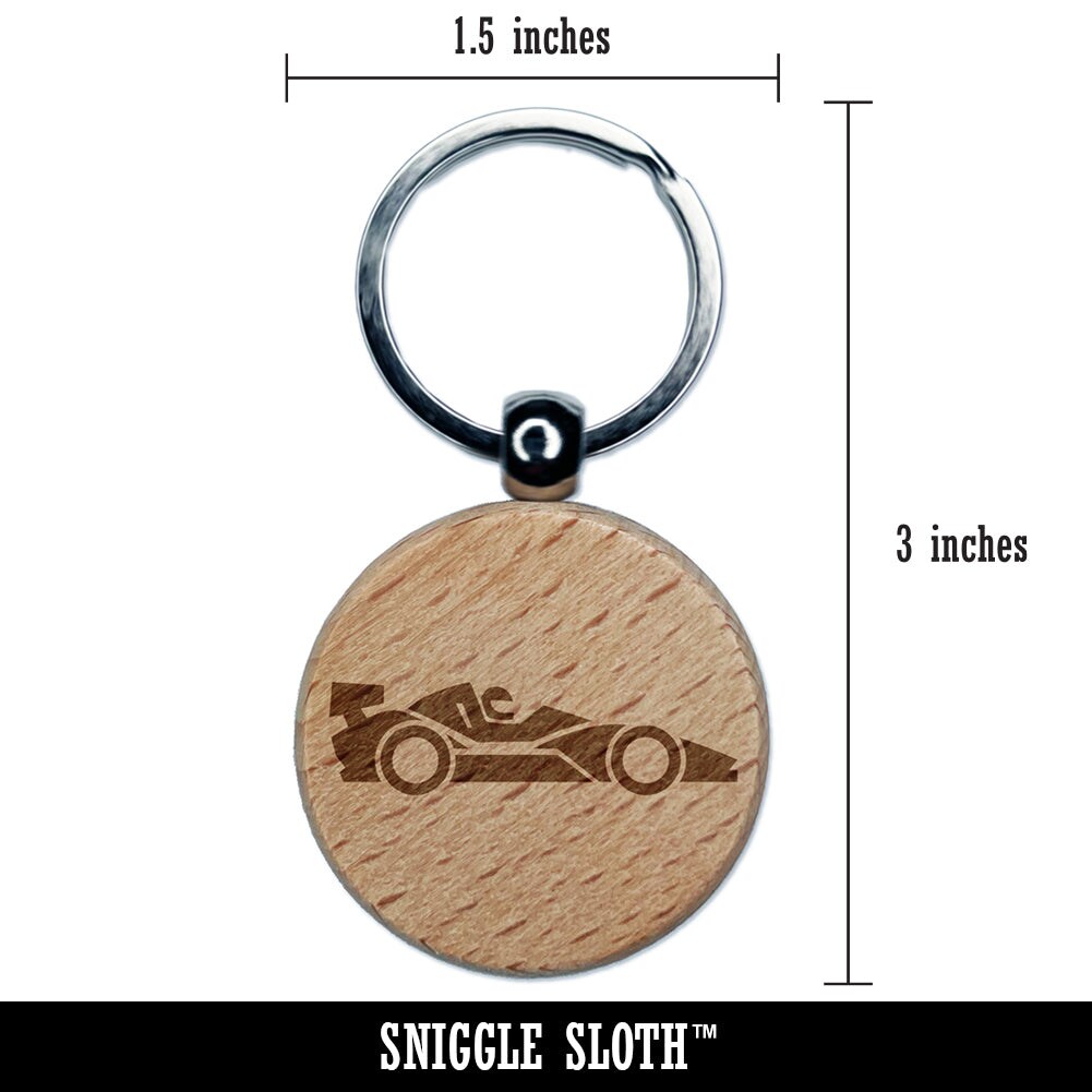 Racing Car Racecar Vehicle Automobile Engraved Wood Round Keychain Tag Charm