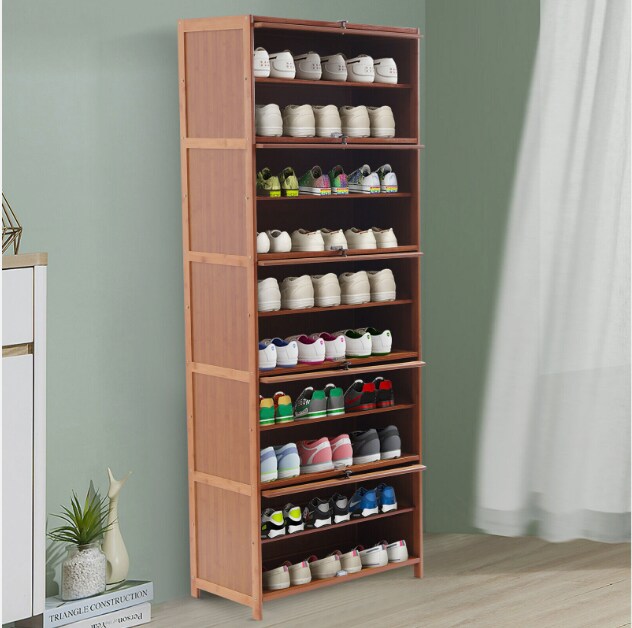 10 Tiers Bamboo Shoe Rack Cabinet, Book Shelf Organizer, Wood Shelf Stand