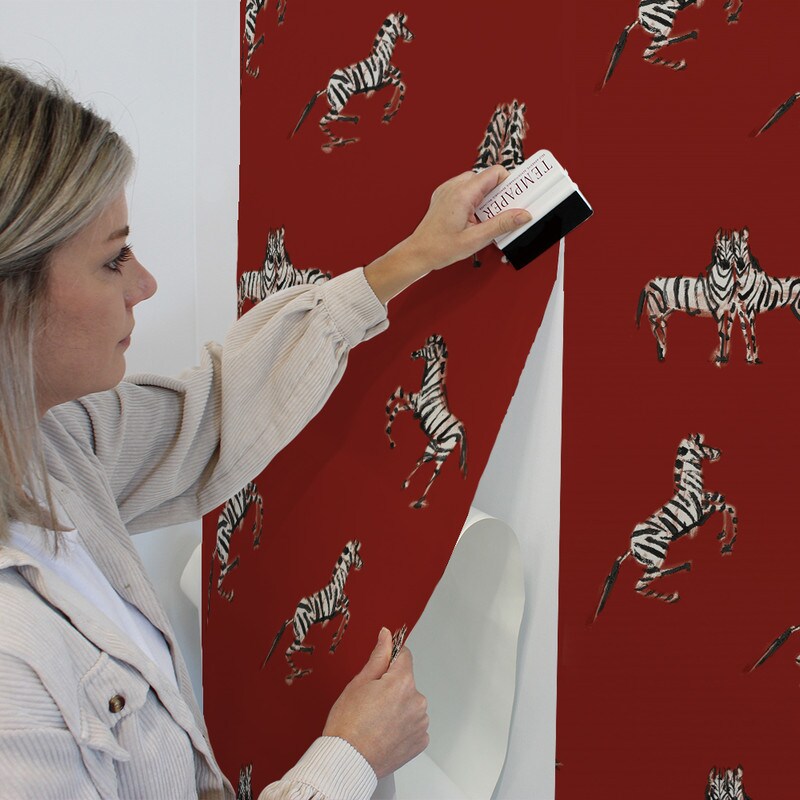 Tempaper Zebras In Love by Novogratz Peel and Stick Wallpaper Red