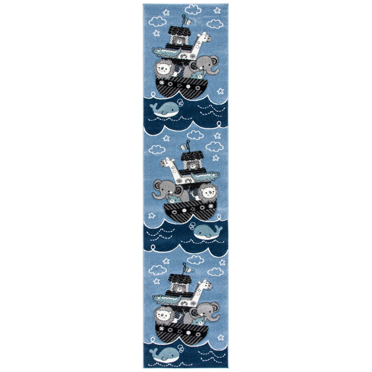 SAFAVIEH Carousel Kids Collection Tapis Décoratif Rond, 1,6 M, Ivoire Et Bleu Marine, Ne Perd Pas Ses Poils Et Facile D'entretien, Idéal Pour Les Zones à Forte Circulation Pour Garçons Et Filles