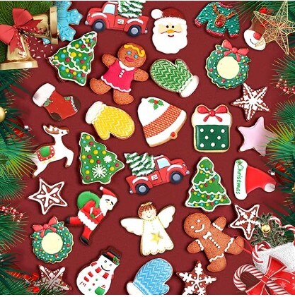 Hibery Holiday Cookie Cutters Christmas, Reindeer, Snowflake, Christmas Tree, Gingerbread Man, Santa, Bell &#x26; More, 20 Pcs Christmas Cookie Cutter Shapes