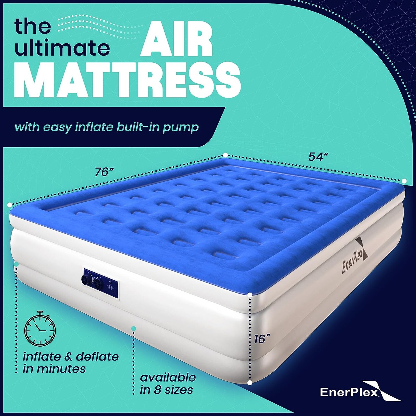 EnerPlex Double Height Inflatable Air Mattress with Built-in Pump