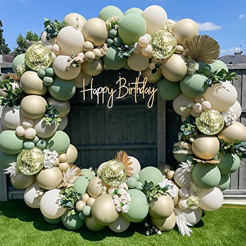 130 Pieces Sage Green Gold Balloons Garland Kit,Olive Green Gold Confetti Blush Balloons Arch for Birthday Baby Shower Bridal Shower Engagement Wild One Party Decor…