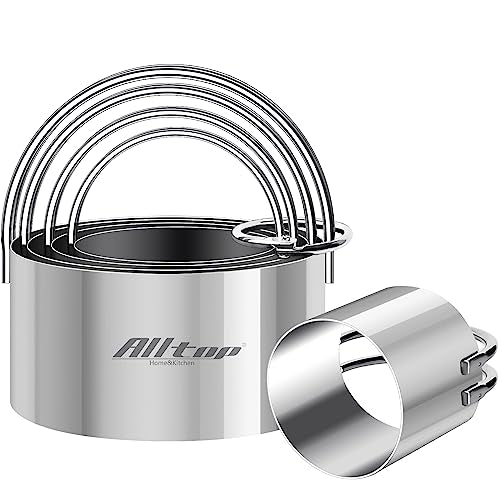 5 Pieces Circle Biscuit Cutter,Professional Stainless Steel Round Cookies Mold Tool with Ring Handle for Baking Pastry Doughnut