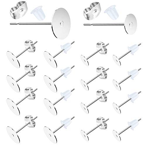 500 Pieces Earring Posts Stainless Steel, Hypoallergenic Flat Pad Earring Studs (4mm, 6mm) with Butterfly and Rubber Bullet Earring Backs for Jewelry Making Findings