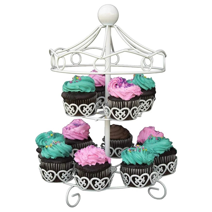 Carousel Cupcake Stand White 2-Tier Metal Carousel Cupcake Holder Display for Cupcakes Holiday Birthday Wedding Party Decor