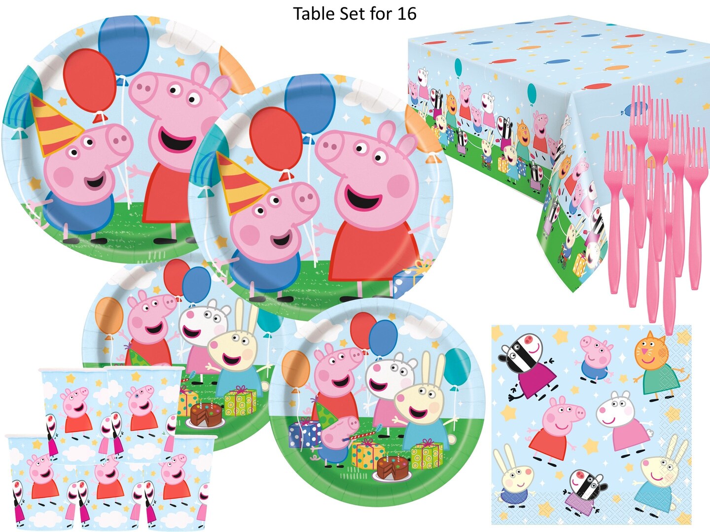 Peppa Pig Birthday Party Supplies Bundle | Peppa Pig Plates | Peppa Pig Napkins | Peppa Pig Cups | Peppa Pig Table Cover