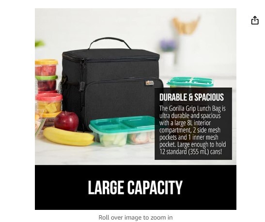 8 Liter Insulated Cold and Hot Durable Leakproof Lightweight Bag, Cooler Tote for Food Drinks Large Lunch Box Work School Picnic Men Women, Kids Coolers Ice Pack Girls Boys Lunches Black