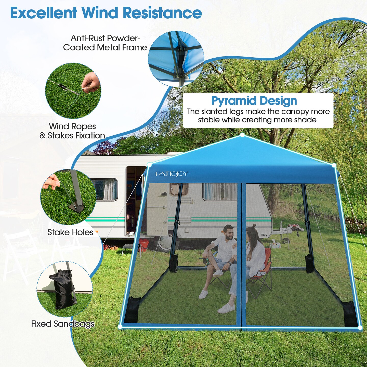 Pop Up Canopy with with Mesh Sidewalls and Roller Bag