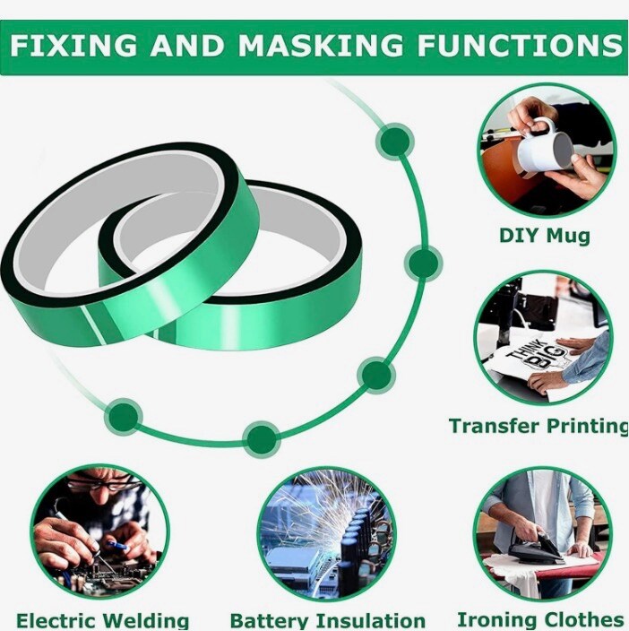8 rolls Heat resistant Tapes Sublimation Press Transfer Thermal Tape 4mm*30m SUBLITAPE GREEN