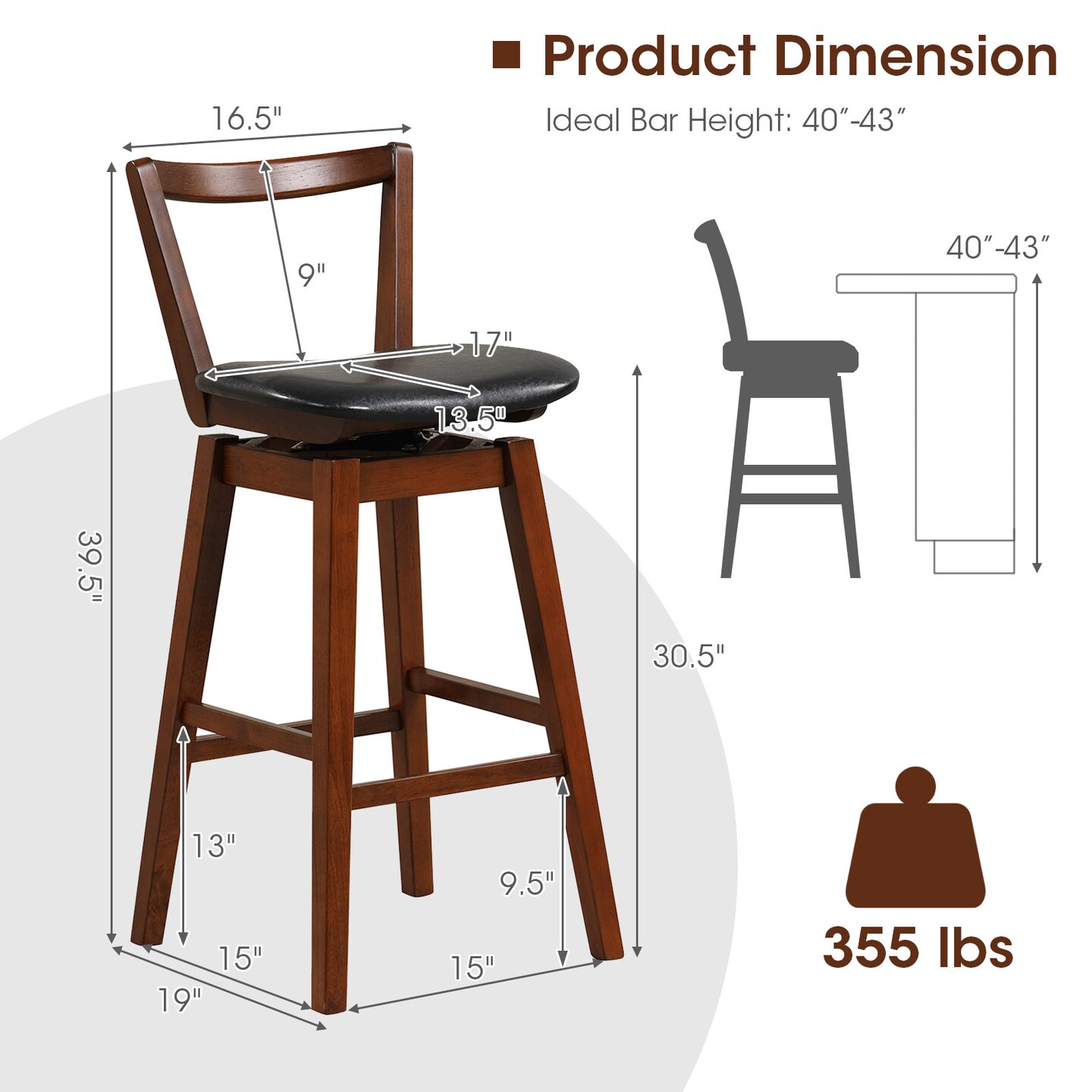 Costway Swivel Counter Height Bar Stool 26&#x27;&#x27; Upholstered PU Leather Hollow Backrest