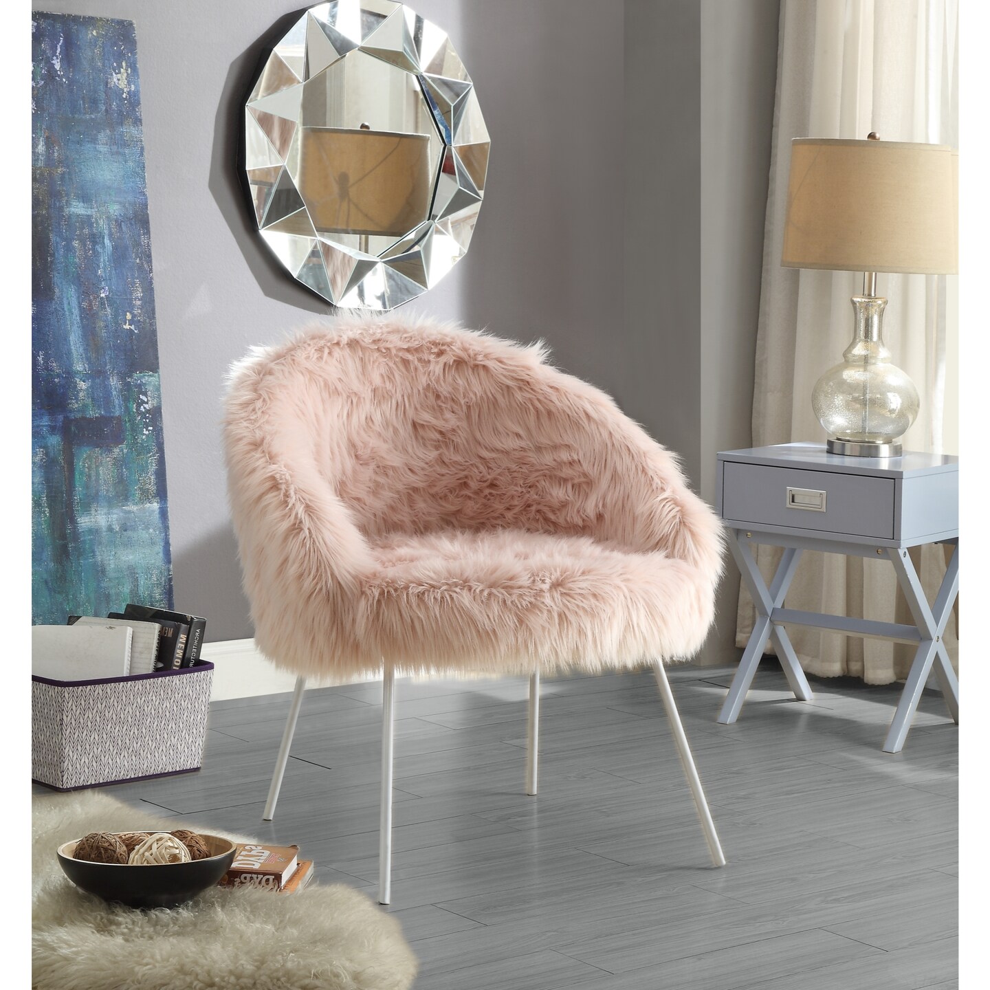 Zali Faux Fur Metal Leg Accent Chair