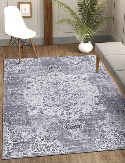Distressed Vintage Washable Rug 8x10, Stain and Water Resistant, Bohemian Indoor Carpet (8 x 10, Gray) Machine Washable Area Rugs with Non Slip (Anti-Slip) Backing for Living Room Bedroom