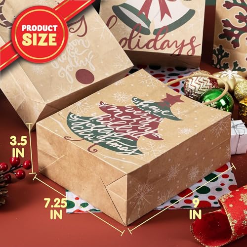 JOYIN 24 PCS Christmas Kraft Bags, Paper Gift Bags with Christmas