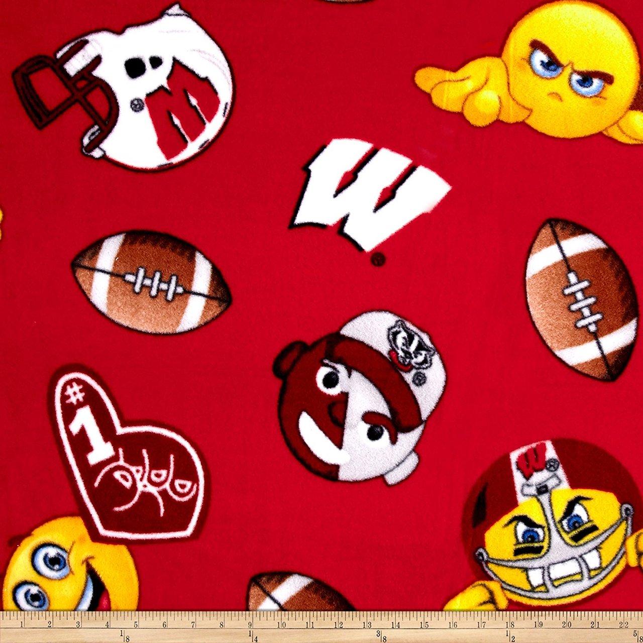 Sykel Enterprises-University of Wisconsin Fleece Fabric-Wisconsin Badgers Emoji Fleece Blanket Fabric-Sold by the yard