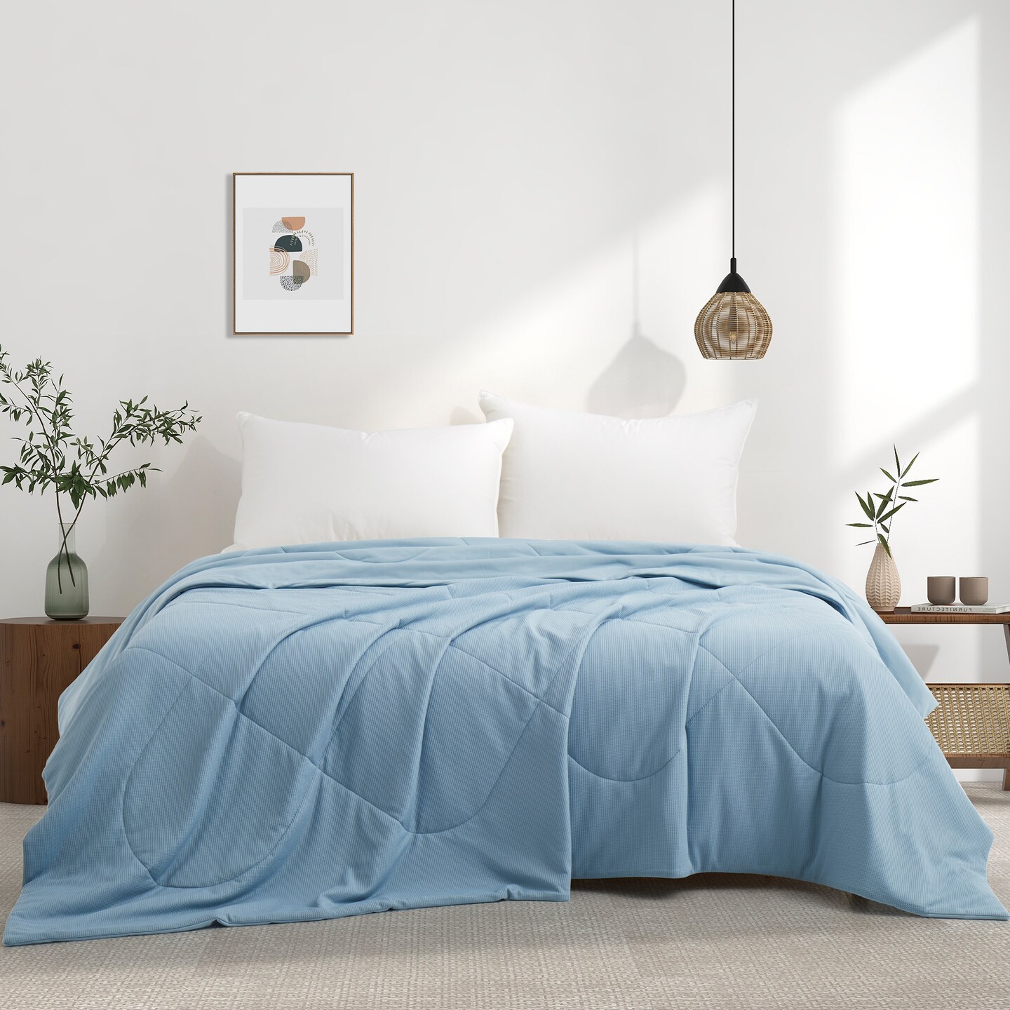 Peace Nest Reversible Oversize Blanket Queen Lightweight Blankets for Hot Sleepers Blue 90&#x22; x 90&#x22;
