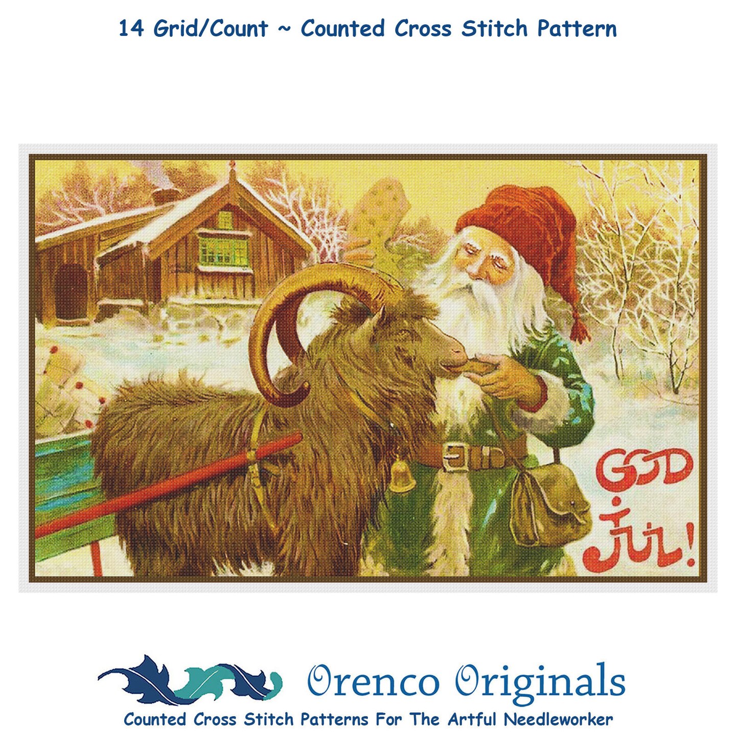 Elf Ram Sled God Jul by Jenny Nystrom Christmas Counted Cross Stitch Pattern
