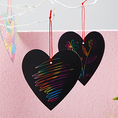 JOYIN 60 Packs Valentines Day Gifts Cards with Scratch Heart for Kids Scratch Paper Magic Color Scratch Heart Rainbow Cards for Valentine Crafts &#x26; Art Classroom Exchange, Valentine&#x27;s Party Favors