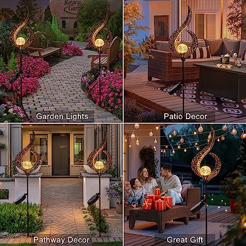 Outdoor Solar Lights Garden Stake Lights, Crackle Glass Globe,Waterproof LED Christmas Gift Fairy Lights for Pathway,Lawn,Patio or Courtyard (Bronze)
