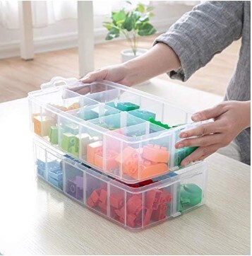Clear 5 Layers Stackable Storage Container with 50 Adjustable Compartments, Compatibility with Small Toys Crafts and arts Piping Suggestions Organizer for Hardware Storage