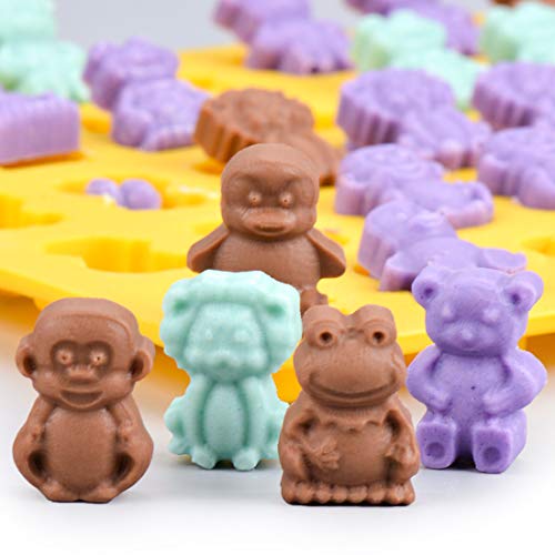 Gummy Bear Mold Candy Molds - Chocolate Molds Including Bears, Frogs, Lions, Monkeys, Penguins, Worms, Starfishs, Dolphins, Octopus, Sharks Sea Mold BPA Free Set of 4 Silicone Molds