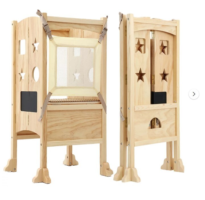 Foldable Kitchen Step Stool Assist for Toddlers, Height-Adjustable Safe Cooking Stool Tower for Toddlers