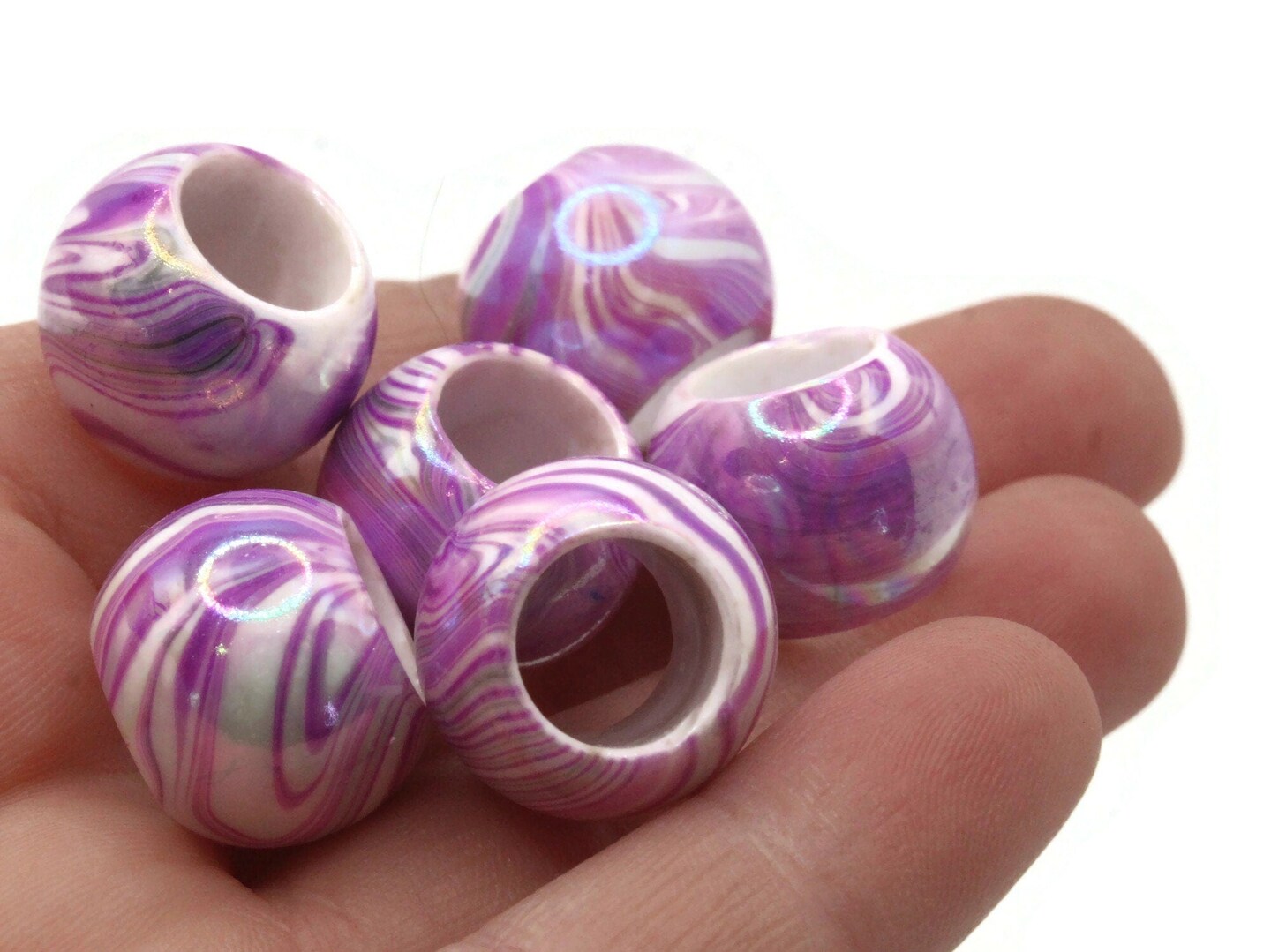 10 17mm Large Hole Macrame Purple Marbleized Round Plastic Beads