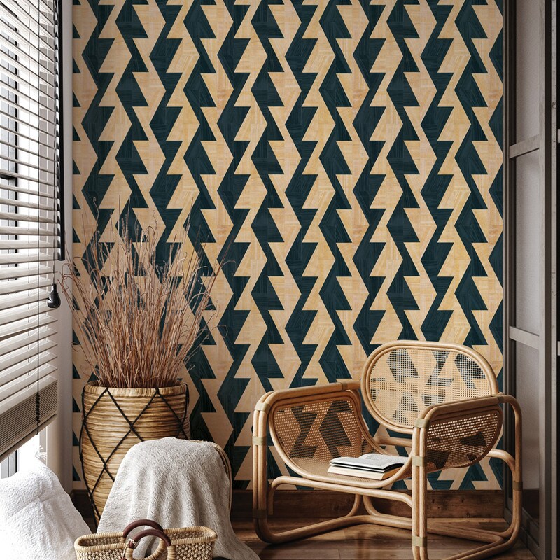 Tempaper Aztec Geo Peel and Stick Peel and Wallpaper Tiger Stripe Black/Tan