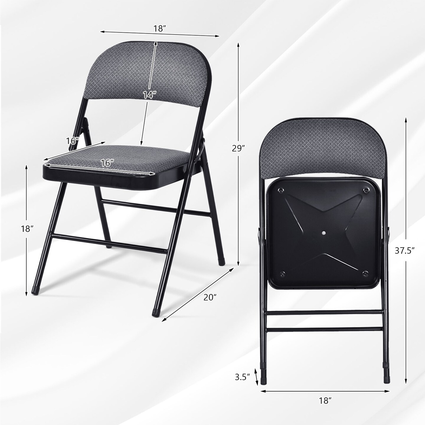 Costway Set of 2 Folding Chairs Fabric Upholstered Padded Seat Metal Frame Home Office