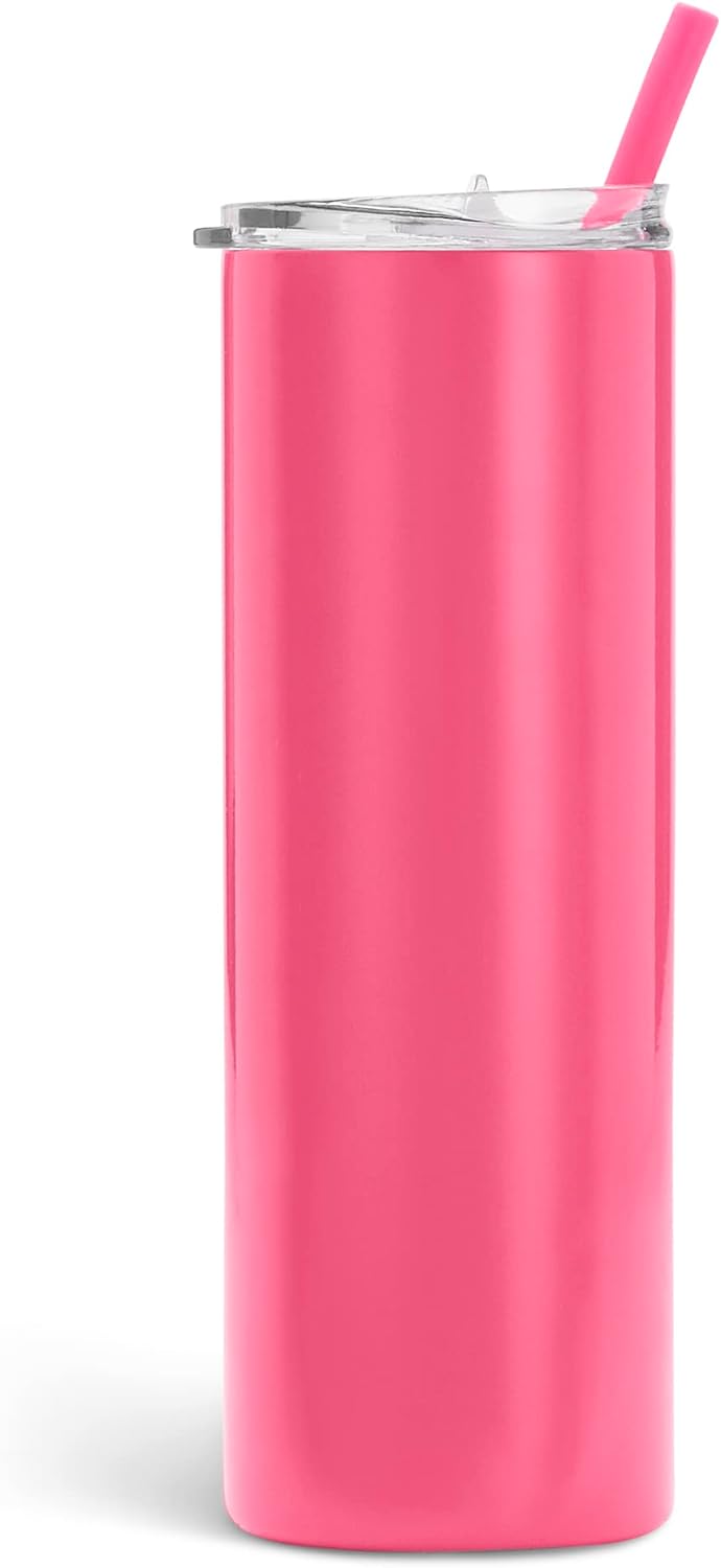 MakerFlo 20 oz Skinny Powder Coated Tumbler, Stainless Steel Insulated  Travel Tumbler with Splash Proof Lid and Straw for Tea, Wine, Water, Hot  Cold Drink, For Personalized DIY Gifts (Pink, 2 pack)