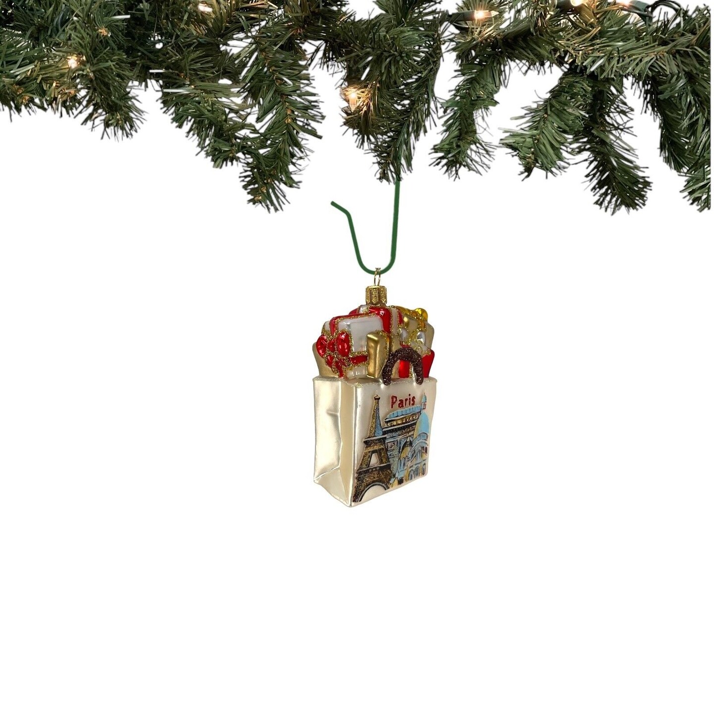 France Shopping Bag Polish Glass Christmas Ornament