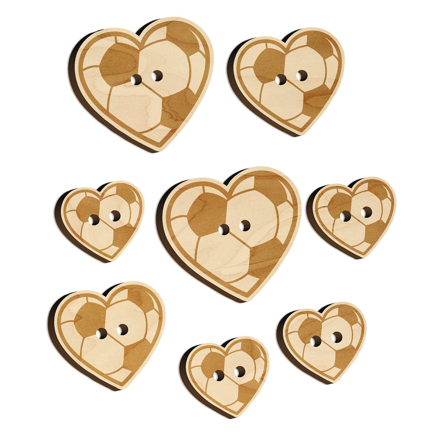 Heart Shaped Soccer Ball Futbol Sports Wood Buttons for Sewing Knitting Crochet DIY Craft