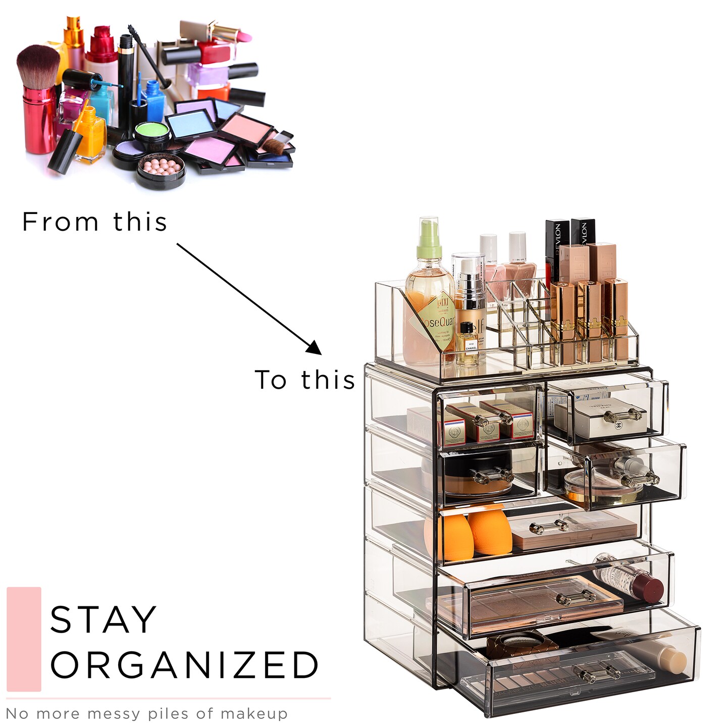 Sorbus Medium Makeup Organizer Set - (3 Large / 4 Small Drawers/Top Tray)