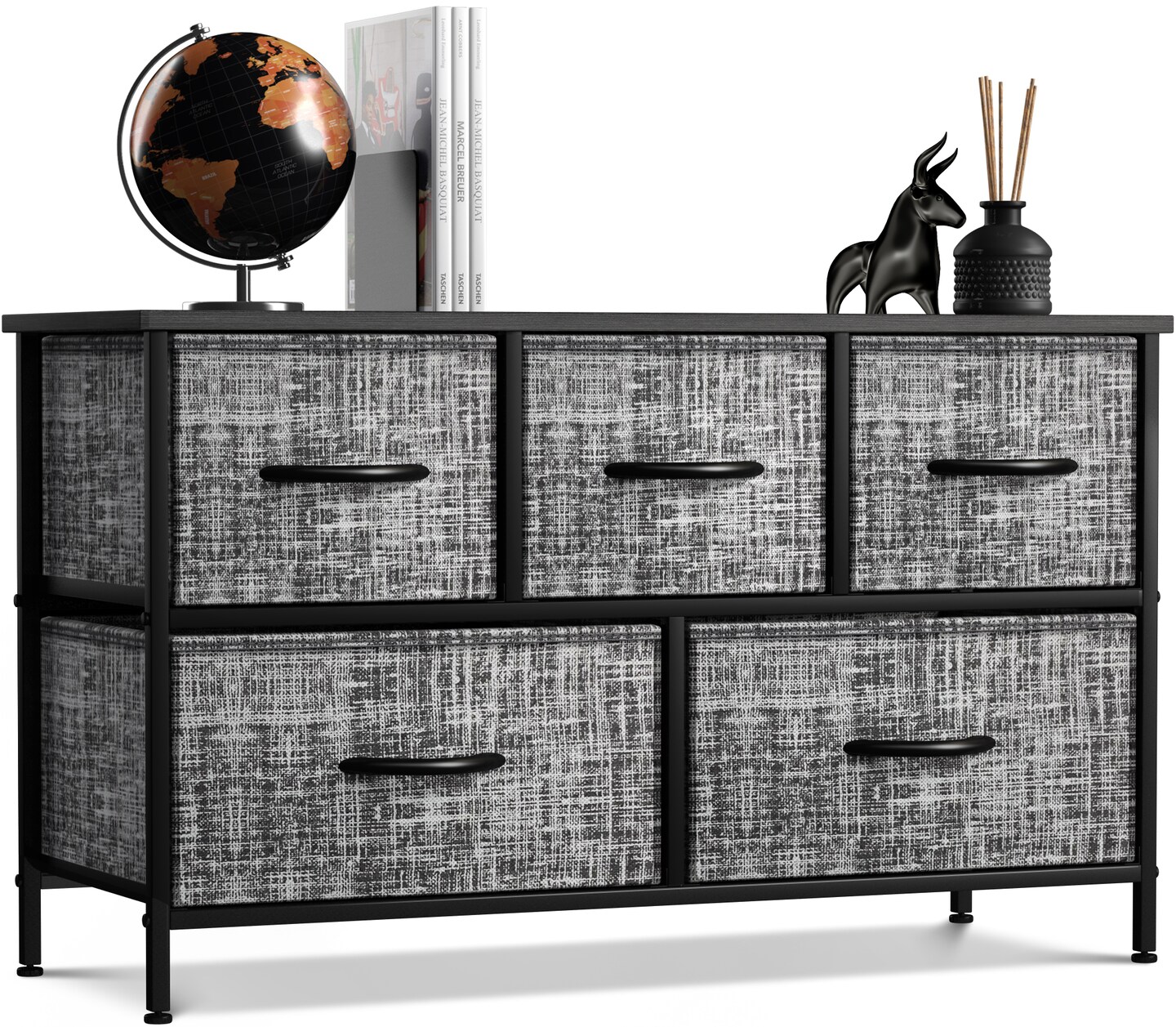 Sorbus Dresser with 5 Drawers - Storage Chest Organizer Unit with Steel Frame, Wood Top, Easy Pull Fabric Bins - Long Wide TV Stand for Bedroom Furniture, Hallway, Closet & Office Organization