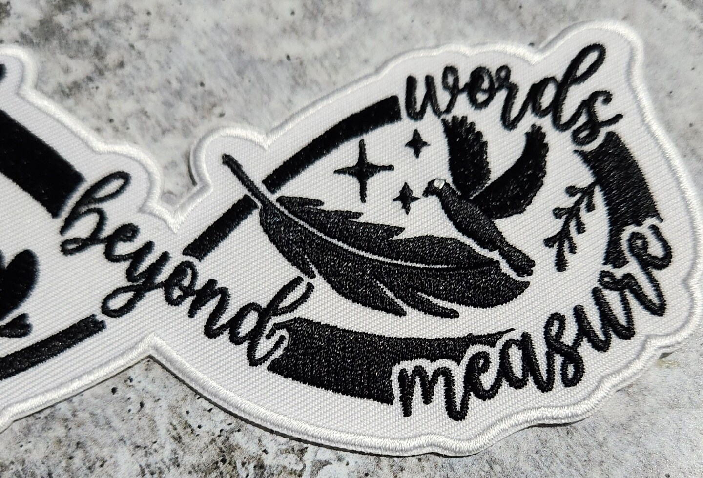 Memorial Collection: Patch Party Club,&#x22;Missed Beyond Words, Loved Beyond Measure,&#x22; 1-pc, Iron-On Embroidered Patch, Size 6&#x22;, Jacket Patch