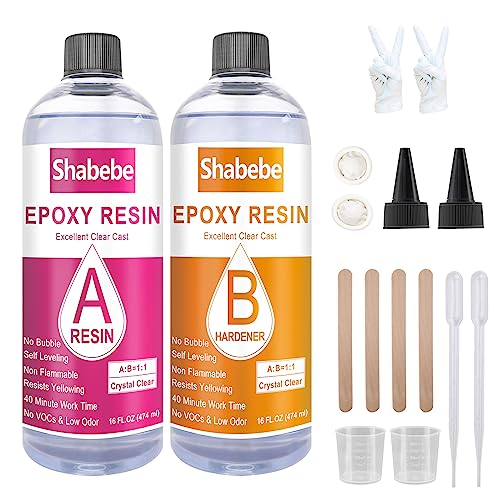 Epoxy Resin, 32OZ Resin Kit, Epoxy Resin Crystal Clear-Not Yellowing and No Bubble Self Leveling Easy Mix 1:1 Casting &#x26; Coating for DIY Jewelry Making of The Art Resin &#x26; Epoxy Resin (32oz)