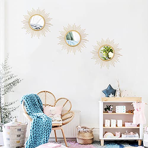 3 Pack Sunburst Wall Mirror Metal Wall Mounted Mirrors Bling Home Decorative Hanging Wall Art for Living Room Bedroom-Sunburst Gold