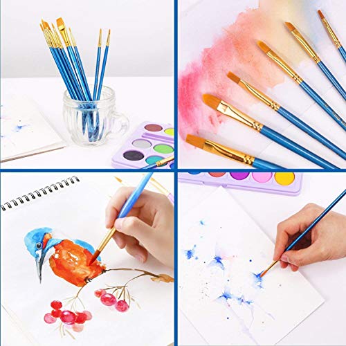 AROIC Acrylic Paint Brush Set, 6 Packs / 60 Pcs Nylon Hair Brushes for All Purpose Oil Watercolor Painting Artist Professional Kits