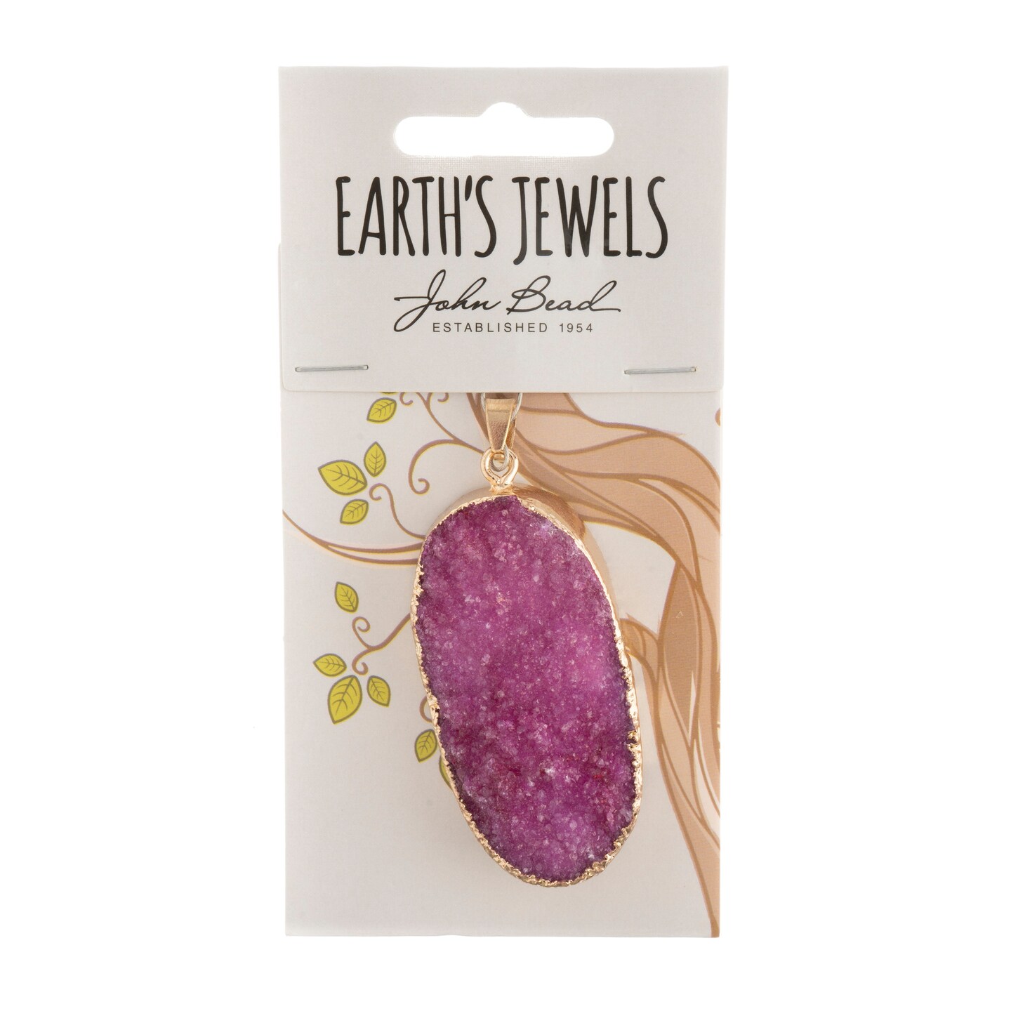 Earth&#x27;s Jewel 50mm Druzy Pink Semi-Precious Oval Pendant