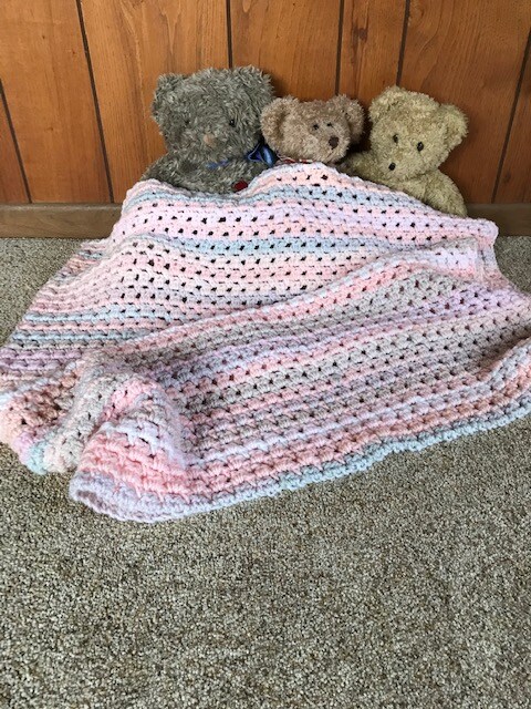 Crochet baby blanket new peach pink gray soft handmade keep sake MakerPlace by Michaels