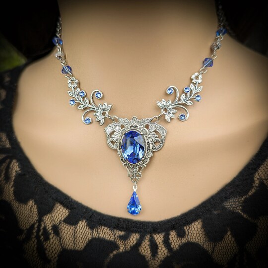 Sapphire and Silver Marquis Cut Crystal Necklace & Earrings Set – Lady  Gryphon