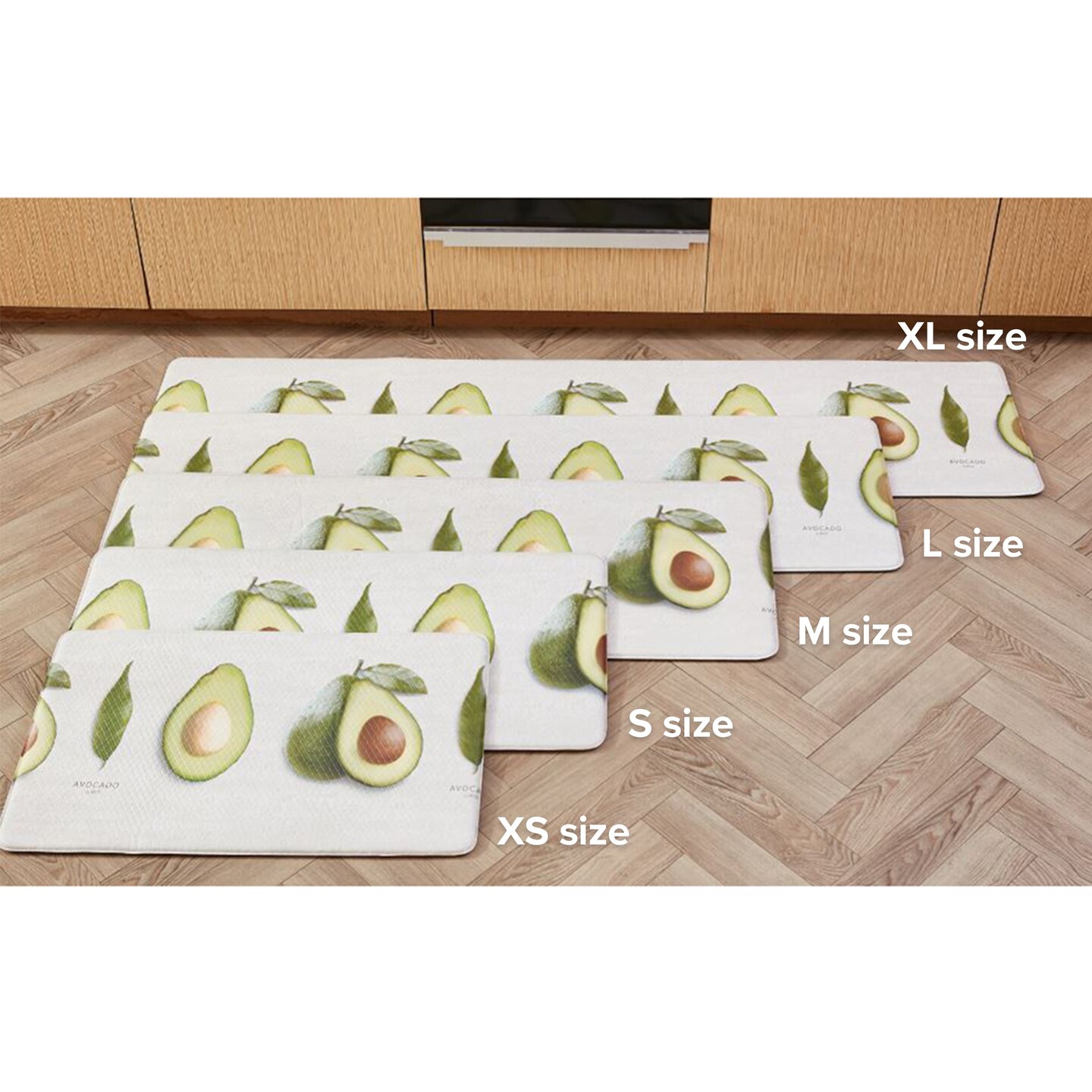 Double-Sided Two Designs Herringbone and Avocado Kitchen Anti-Fatigue Waterproof Kitchen Mat, Large