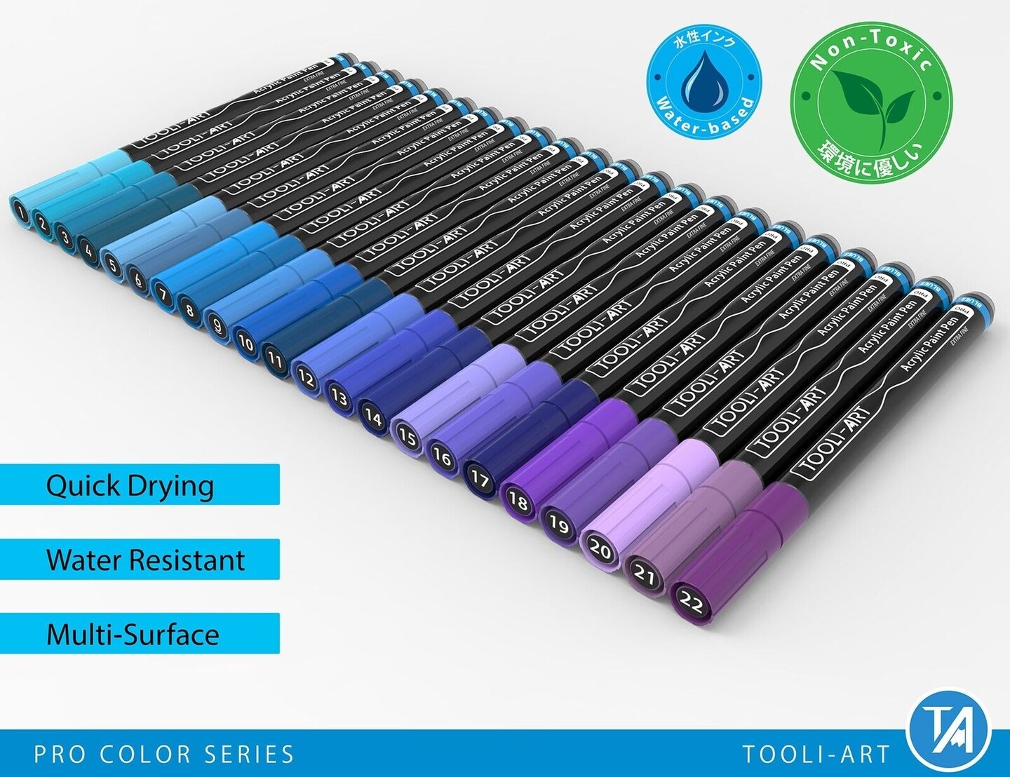 Acrylic Paint Pens - 22 Assorted Blue and Purple Pro Color Series