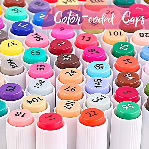 Alcohol Markers - 101 Color Dual Tip Artist Pens for Adult Coloring Books, Painting, Drawing, Sketching